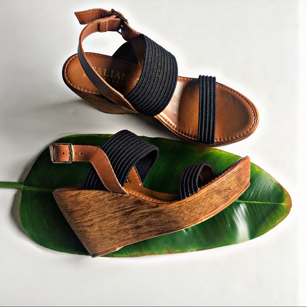 Italian shoemakers black wedge sandals